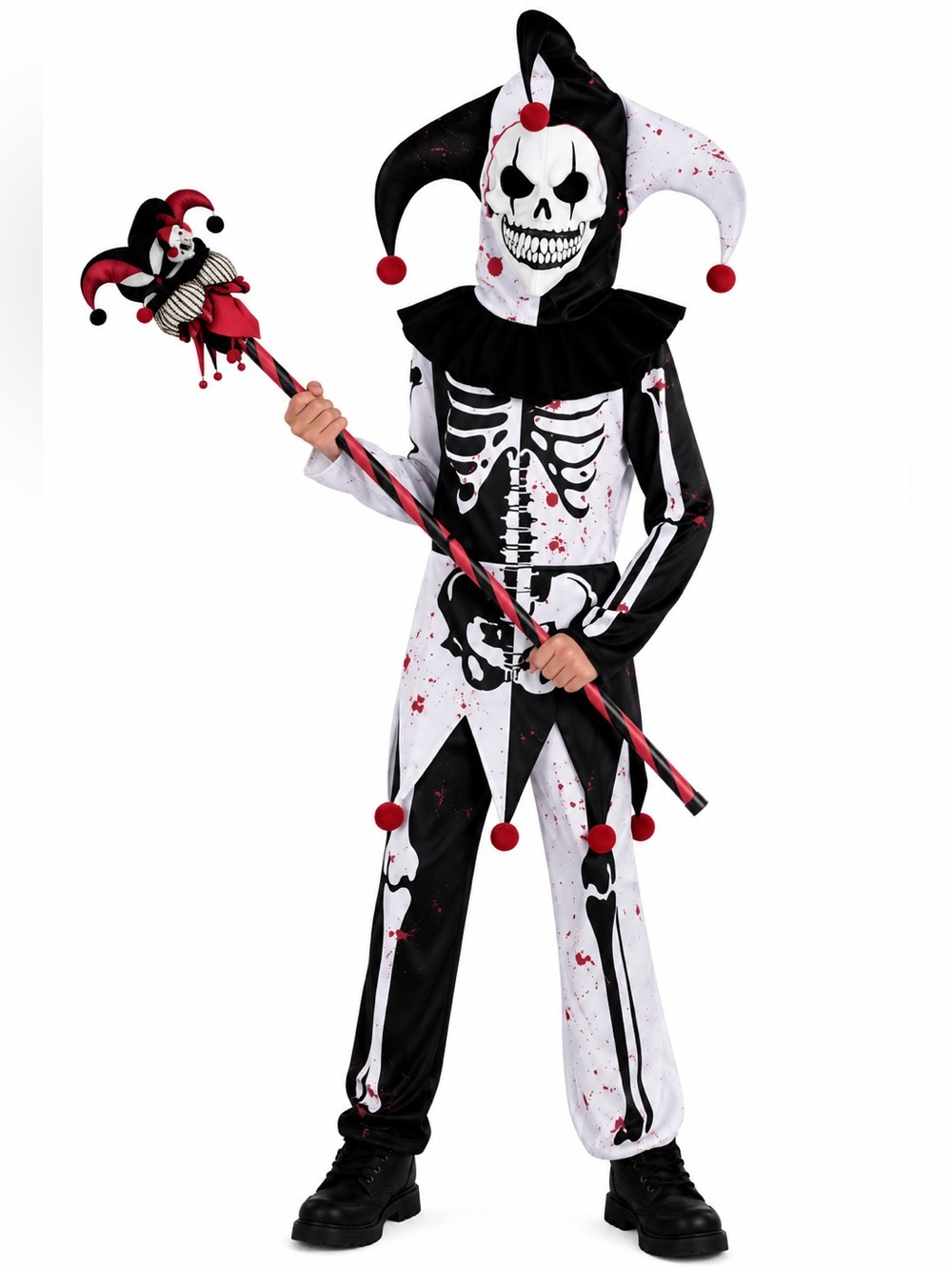 Amscan Menacing Skeleton Jester Clown Costume Boy’s Halloween Costume
